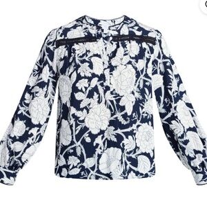 Navy and White Floral women Blouse